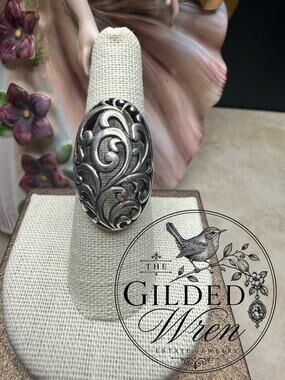 Vintage Sterling Silver Open Scrollwork Filigree Boho Statement Ring Size 7.5 8g